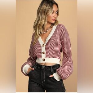 NWOT Lulus Red and White Cropped Cardigan